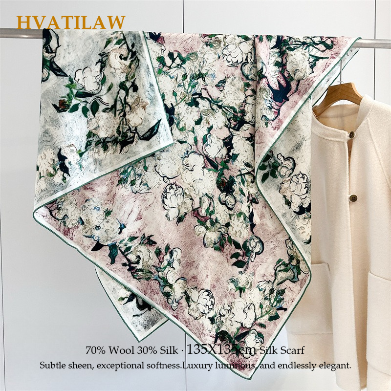 Luxury 135x135cm Silk Wool Sca - огляд і ціна Shawl Wrap Winter
