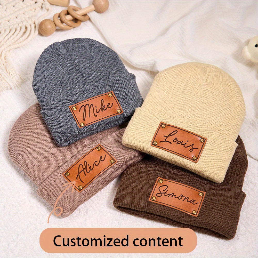 Custom Leather Patch Beanie Cu - огляд і ціна Knit Beanie Hat Warm
