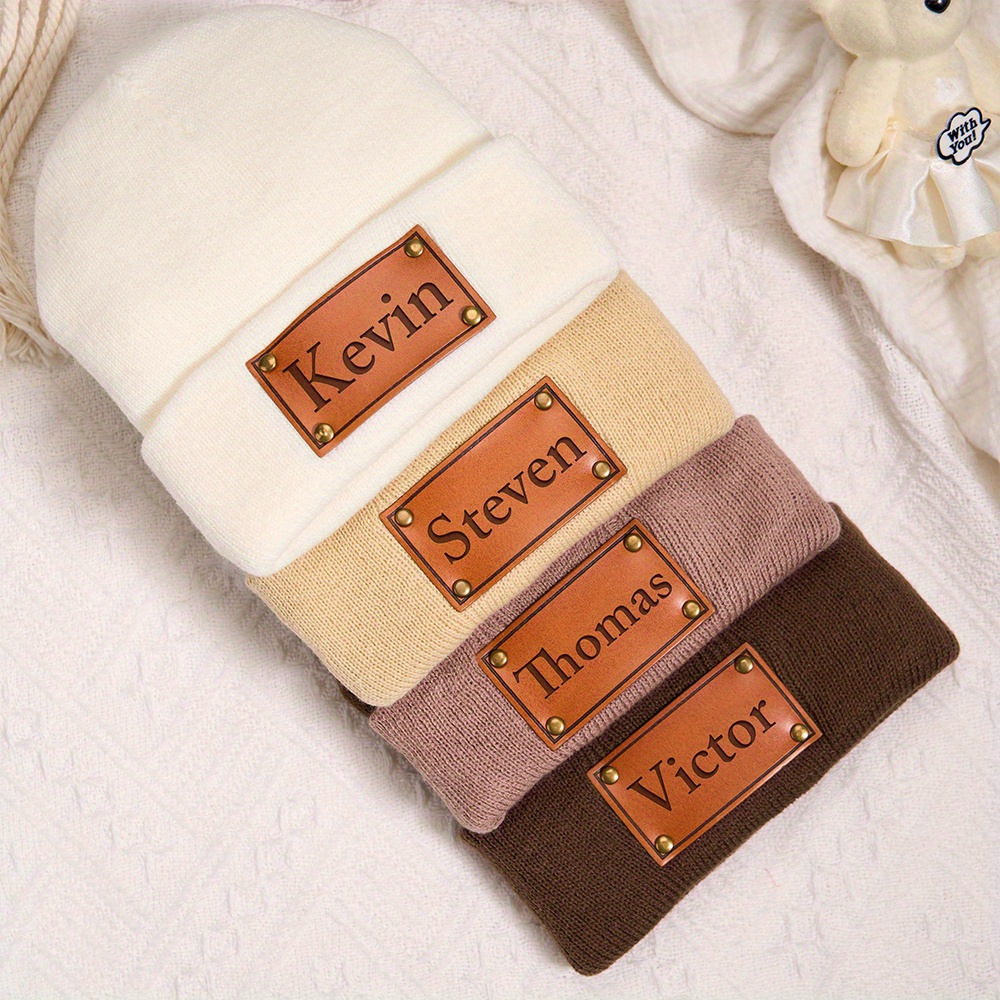 Custom Leather Patch Beanie Cu - огляд і ціна Knit Beanie Hat Warm