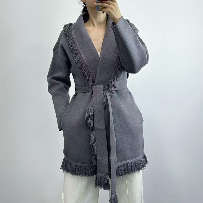 Ladies fringed long wool knit  - огляд і ціна Wool Coat Peacoat