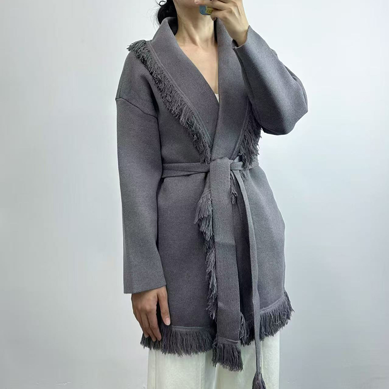 Ladies fringed long wool knit  - огляд і ціна Wool Coat Peacoat