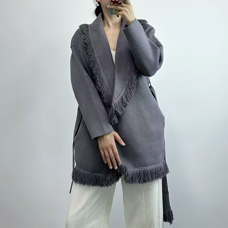 Ladies fringed long wool knit  - огляд і ціна Wool Coat Peacoat