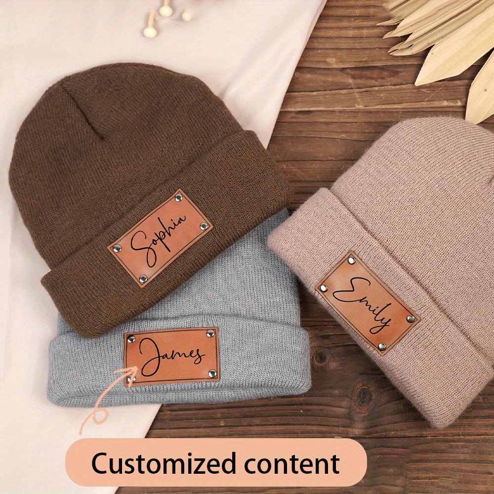 Custom Name Leather Label Knit - огляд і ціна Knit Beanie Hat Warm