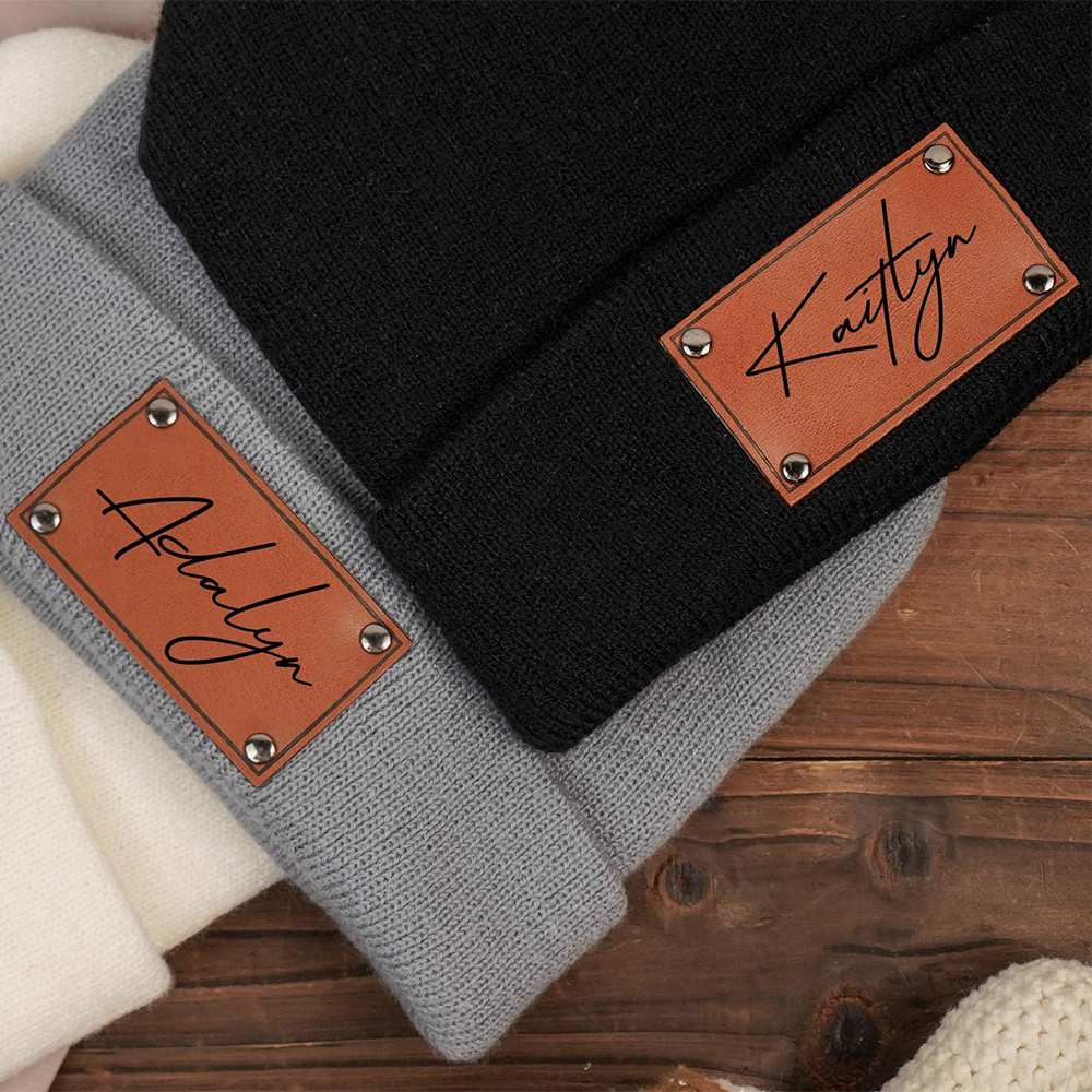 Custom Name Leather Label Knit - огляд і ціна Knit Beanie Hat Warm